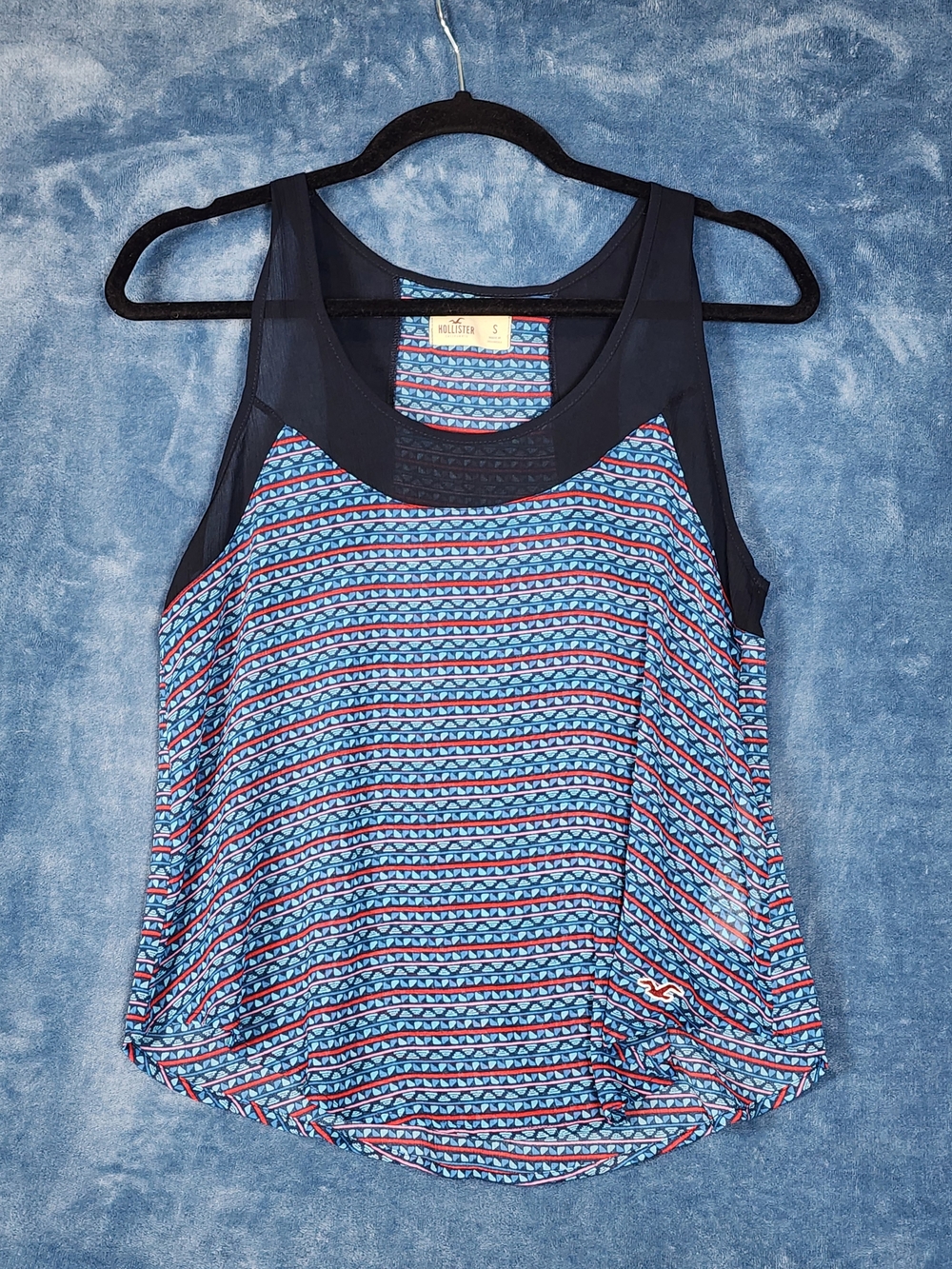 Hollister Navy Tank with Blue & Red Geo Stripe